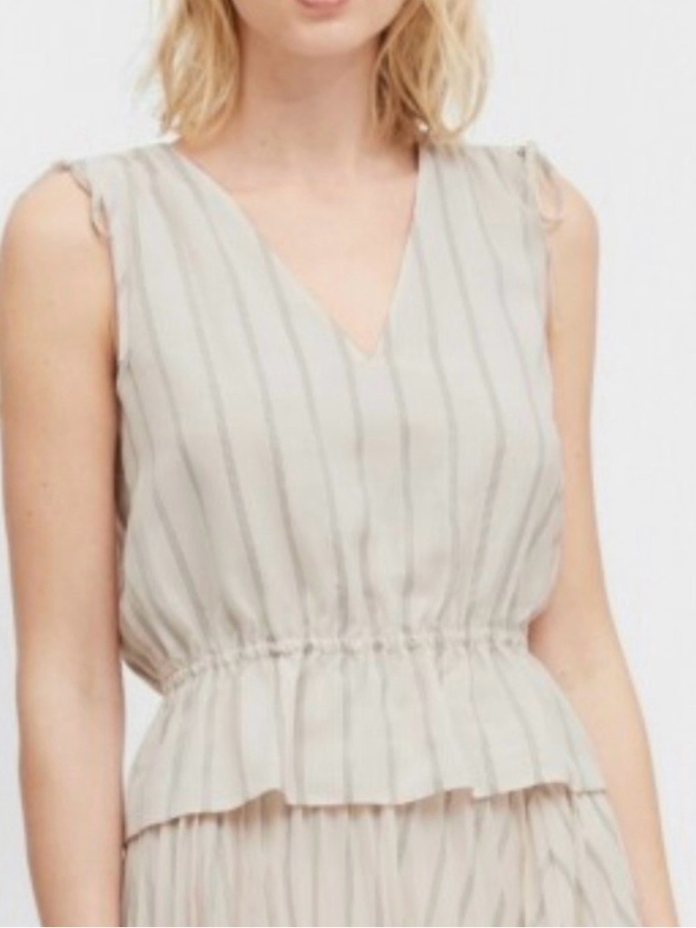 NWT Banana Republic Sleeveless V-Neck Stripe Peplum Top - Cream Size M